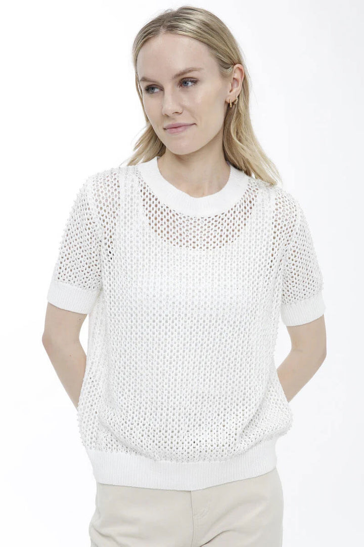 White Knit Sweater with Pearls - Mildred Hoit