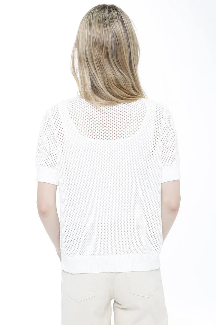 White Knit Sweater with Pearls - Mildred Hoit