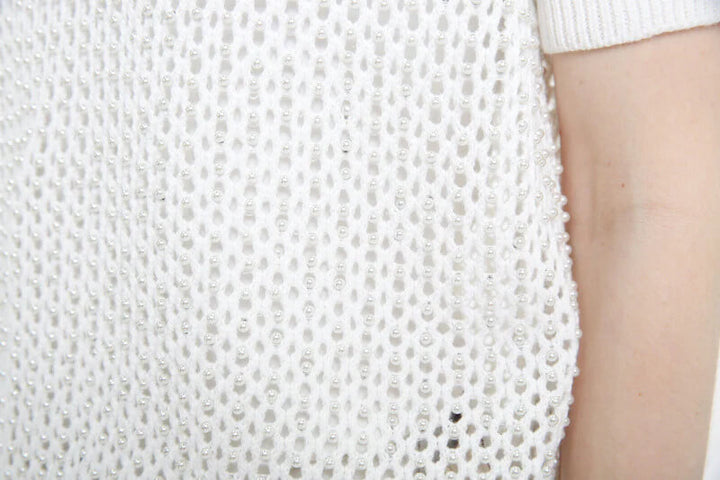 White Knit Sweater with Pearls - Mildred Hoit