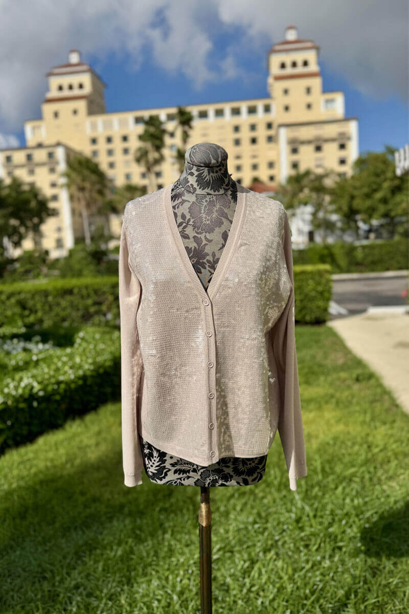 Seventy Beige Sequin Button Down Cardigan - Mildred Hoit