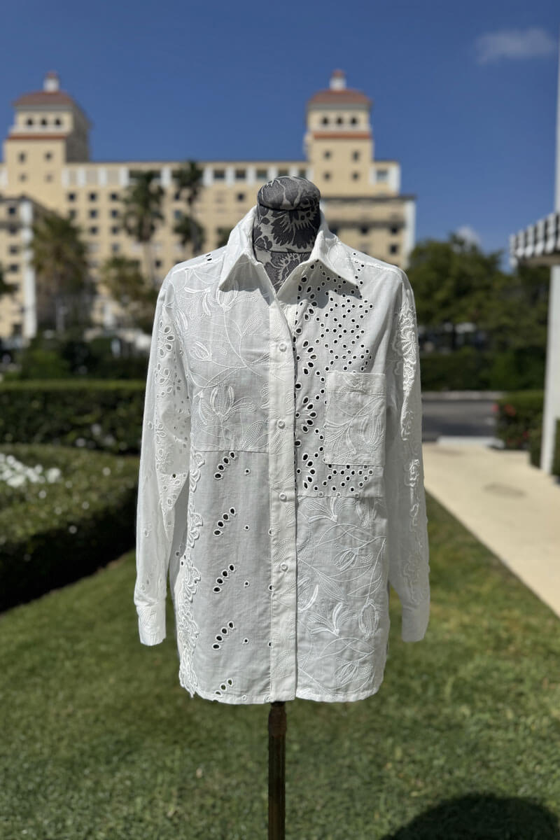 Button Down White Eyelet Blouse - Mildred Hoit