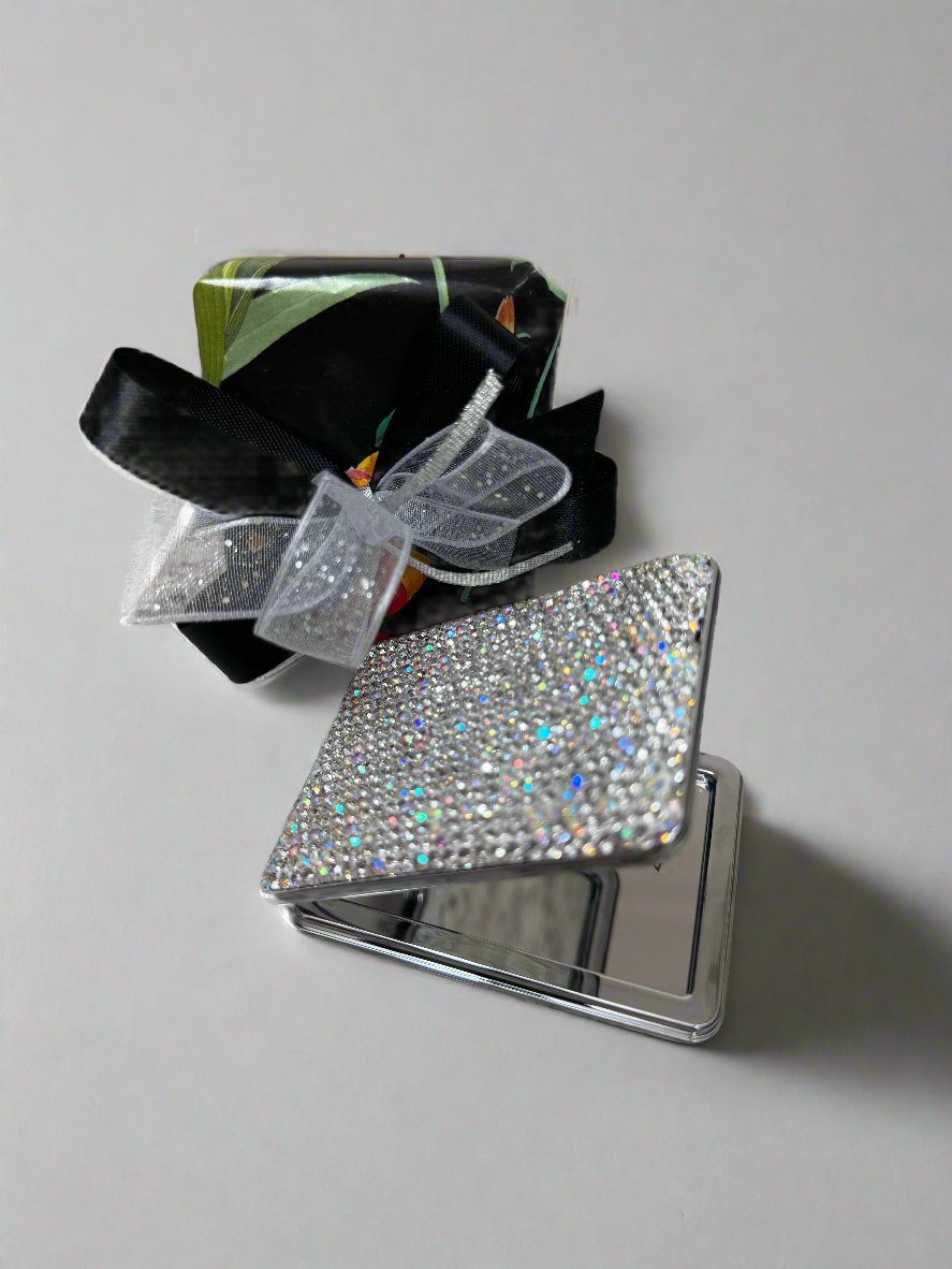 Silver Crystal Compact Mirror - Mildred Hoit
