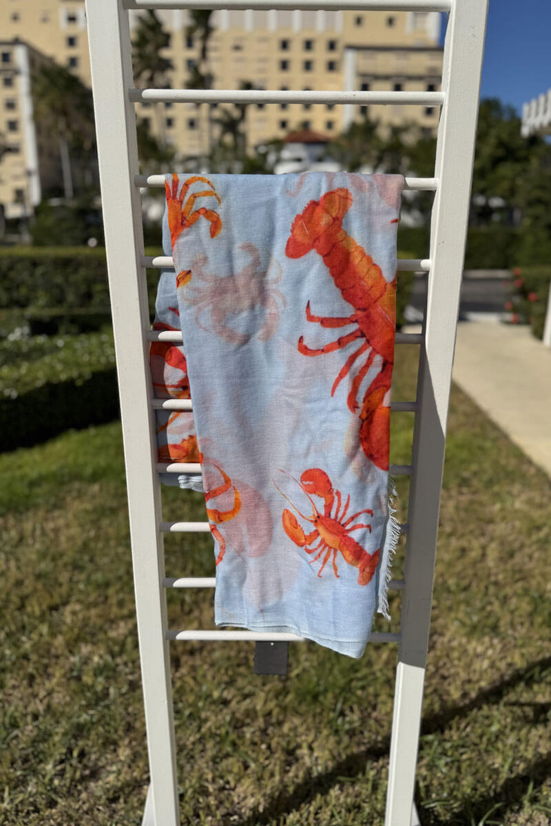 Crab & Lobster Light Blue Shawl - Mildred Hoit