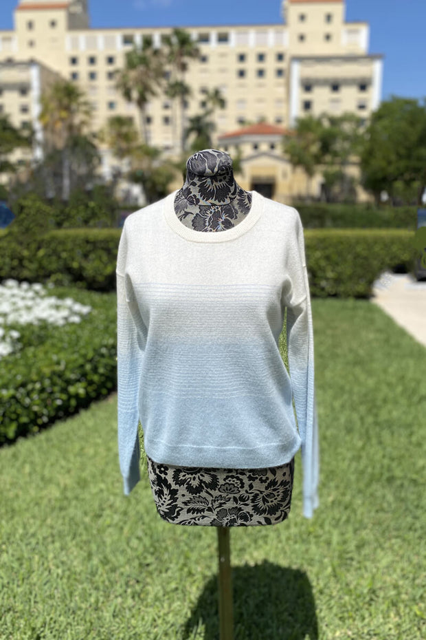 Ivory and Blue Ombre Cashmere Sweater available at Mildred Hoit in Palm Beach.