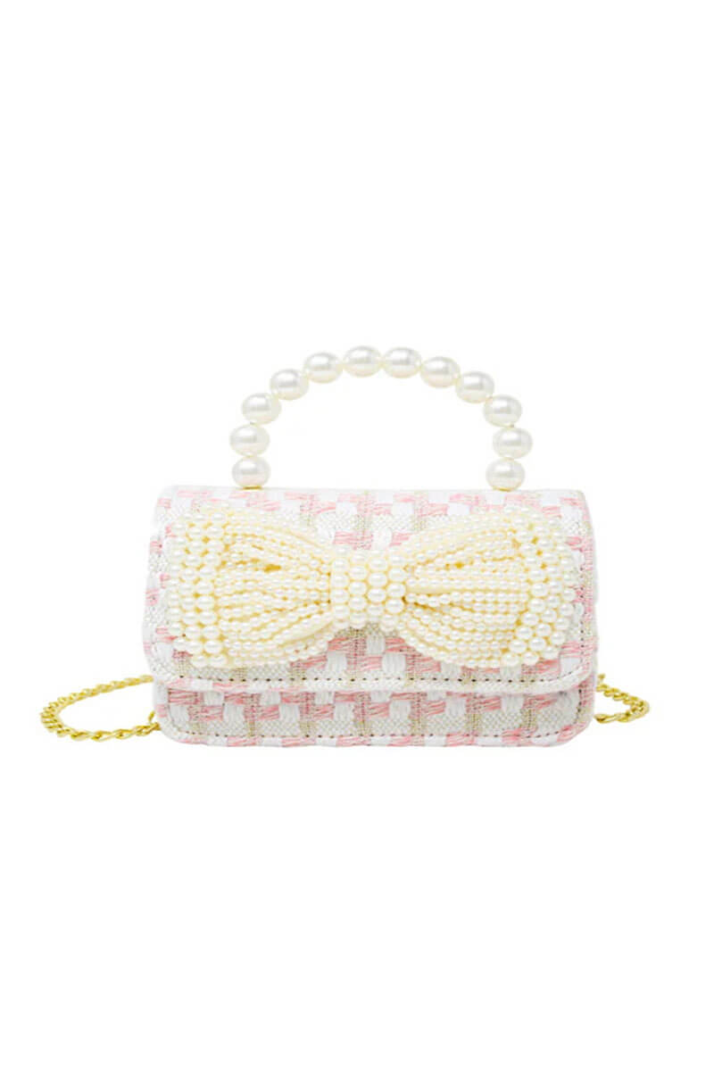 Pink Tweed Children's Handbag with Pearl Detail - Mildred Hoit