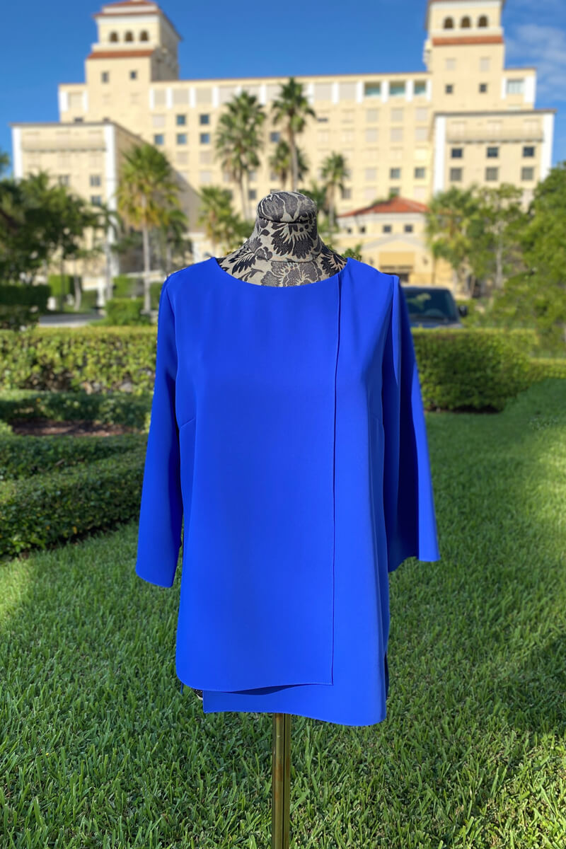 Emmelle Layered Front Luxurious Crepe Tunic - Cobalt - Mildred Hoit