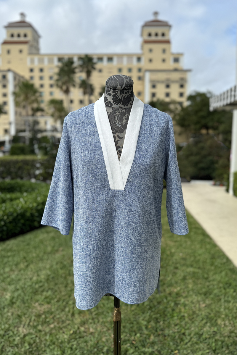 Emmelle Textured V-Neck Tunic in Blue - Mildred Hoit