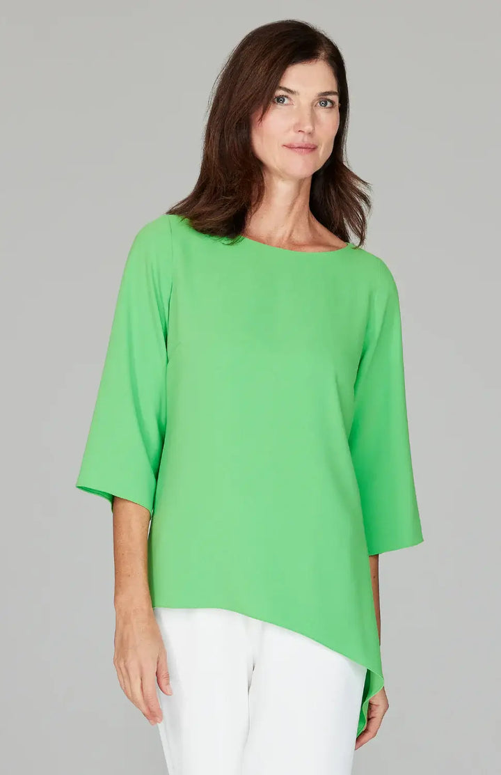 Emmelle Luxurious Crepe Tunic with Side Drape in Kiwi - Mildred Hoit