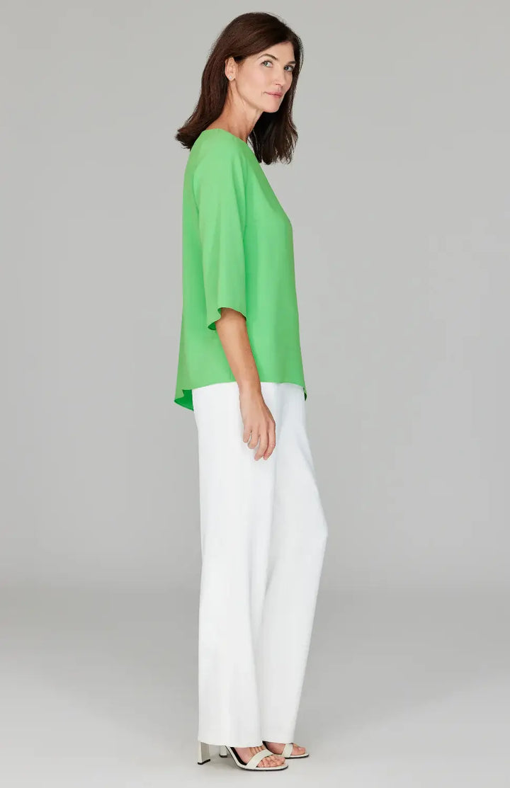 Emmelle Luxurious Crepe Tunic with Side Drape in Kiwi - Mildred Hoit