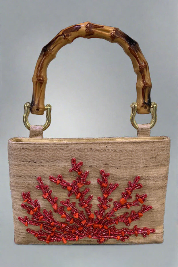 Coral Bag with Bamboo Handle