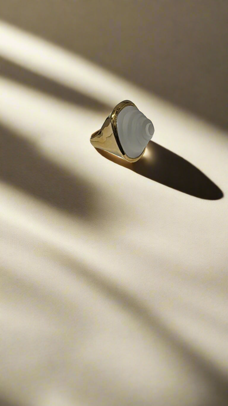 Kenneth Jay Lane Polished Gold & Frost Swirl Center Ring - Mildred Hoit