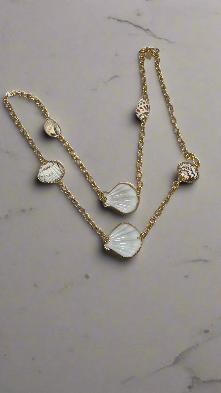 Kenneth Jay Lane 36" Gold Chain Necklace with Multi Shells