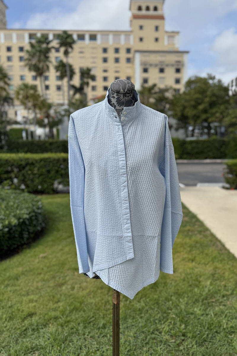 Yacco Maricard Asymmetrical Cotton Blouse in Misty Blue - Mildred Hoit