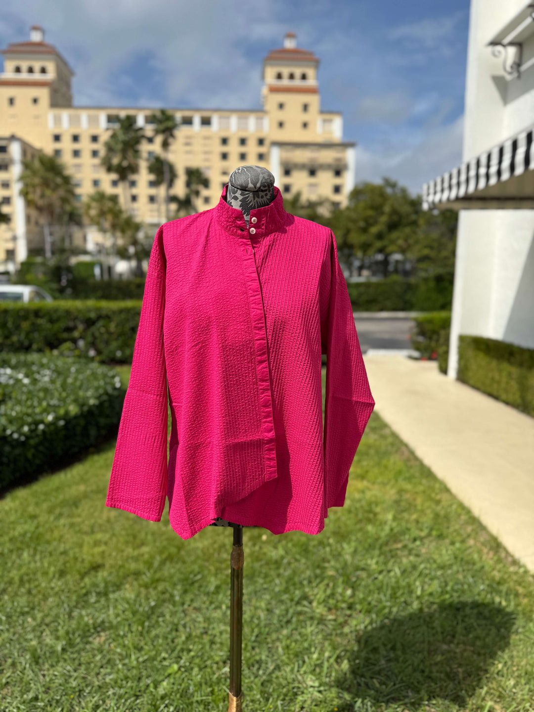 Yacco Maricard Asymmetrical Cotton Blouse in Dahlia Pink - Mildred Hoit