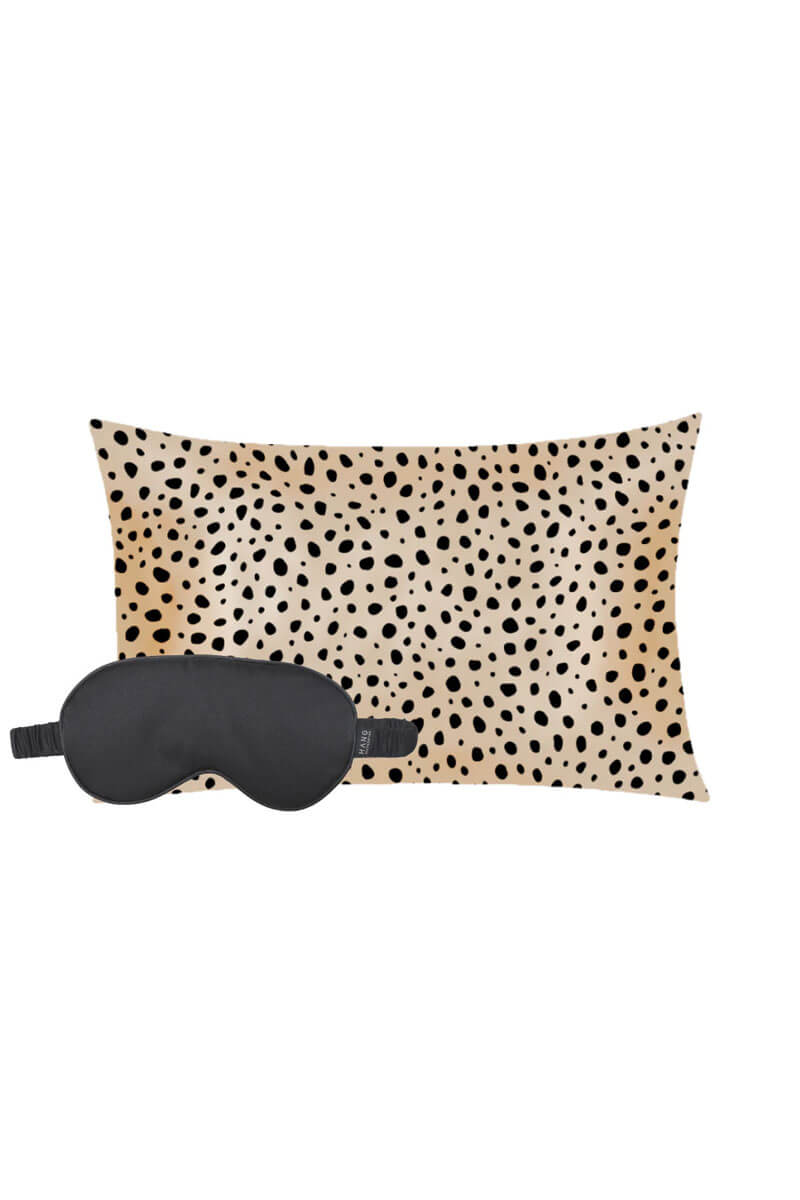Satin Cheetah Pillowcase and Satin Black Eye Mask Set - Mildred Hoit