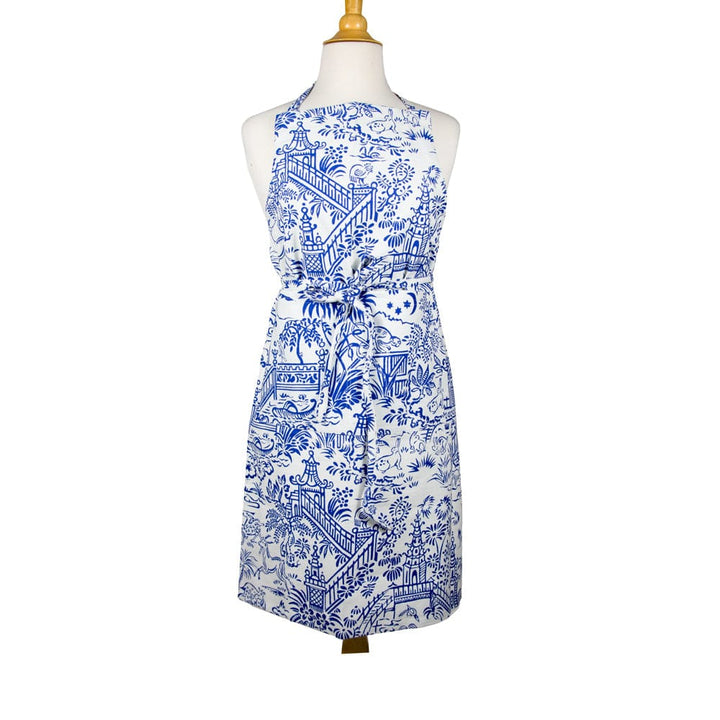 Pagoda Toile Apron in Blue & White - Mildred Hoit