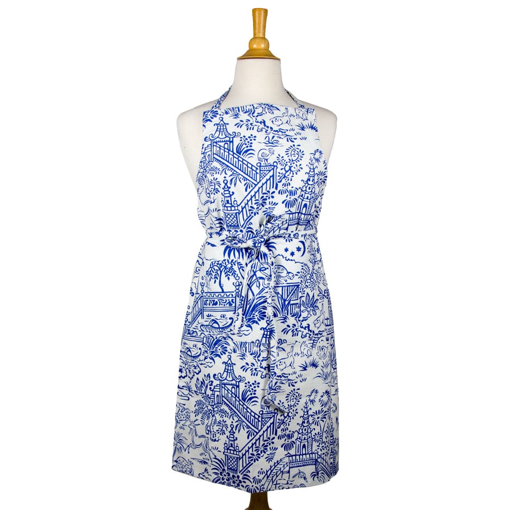 Pagoda Toile Apron in Blue & White - Mildred Hoit