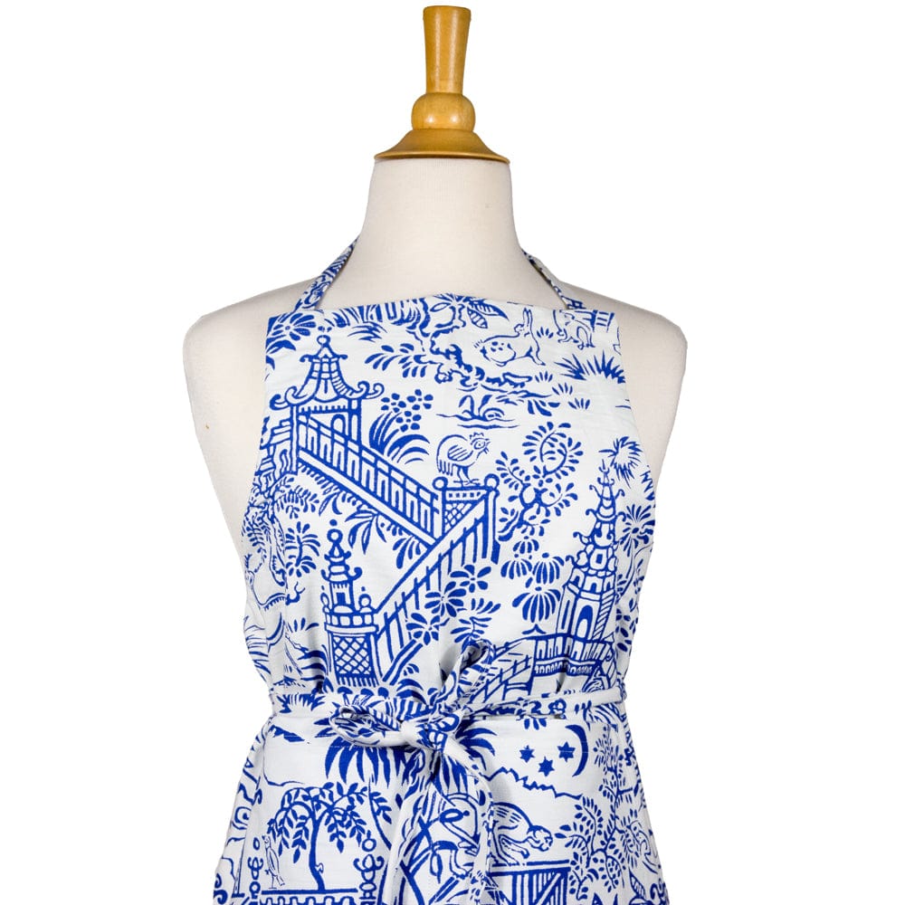 Pagoda Toile Apron in Blue & White - Mildred Hoit