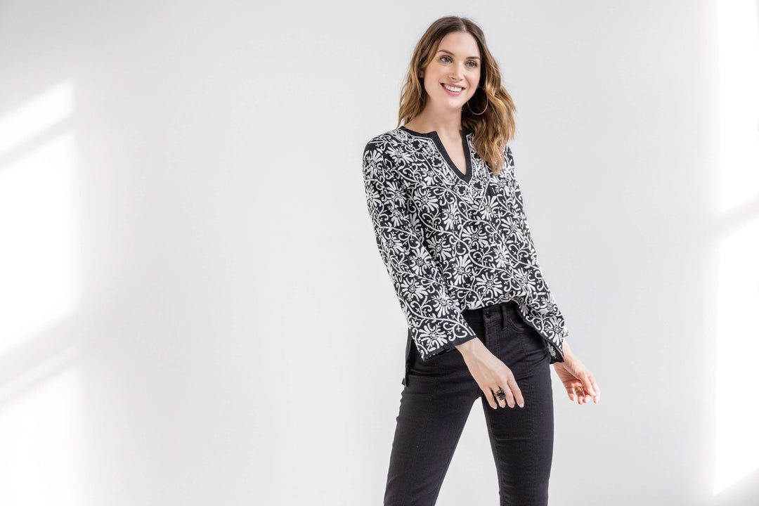 Amaya Marway Tunic in Black and White - Mildred Hoit