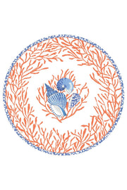 Caspari Shell Toile Paper Placemats in Coral and Blue available at Mildred Hoit in Palm Beach.