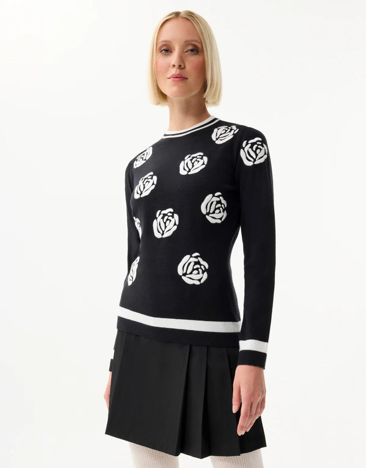 Leo & Ugo Sweater with Contrasting Rose Pattern in Black