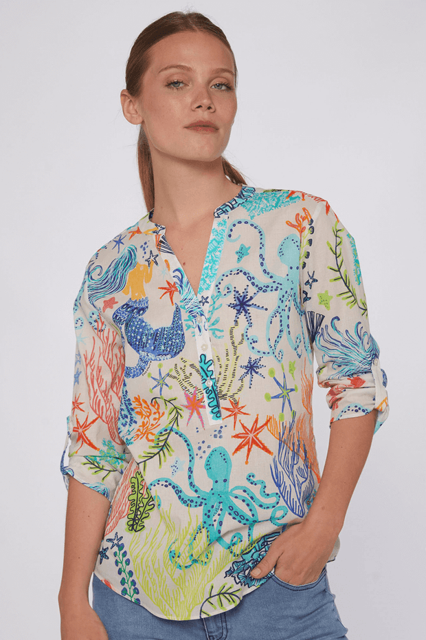 Vilagallo Francina Mermaid Print Blouse available at Mildred Hoit in Palm Beach.