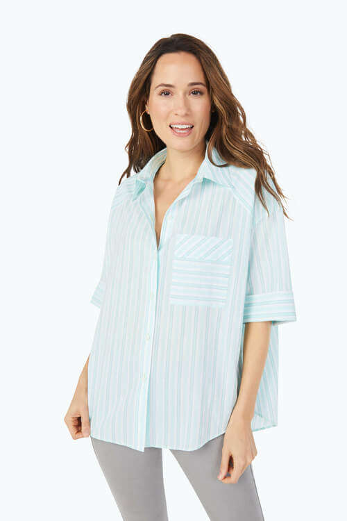 Foxcroft Costal Stripe Top available at Mildred Hoit.