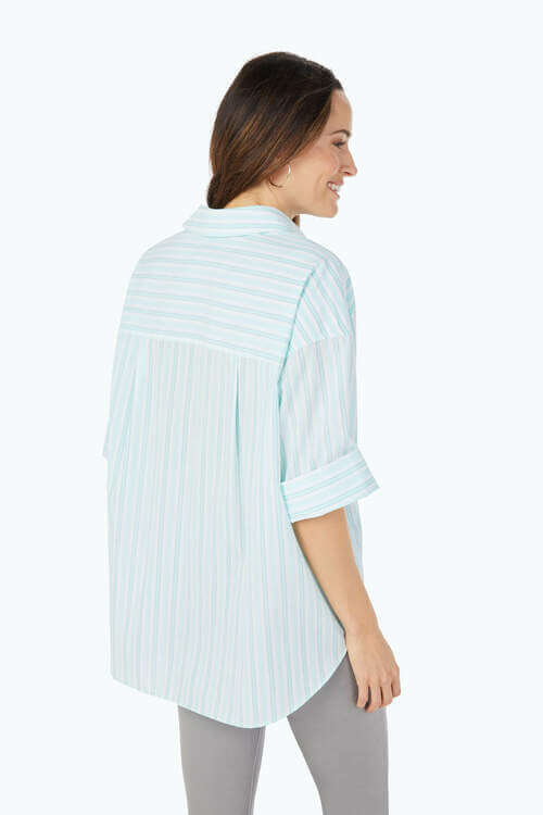 Back View - Foxcroft Costal Stripe Top available at Mildred Hoit.