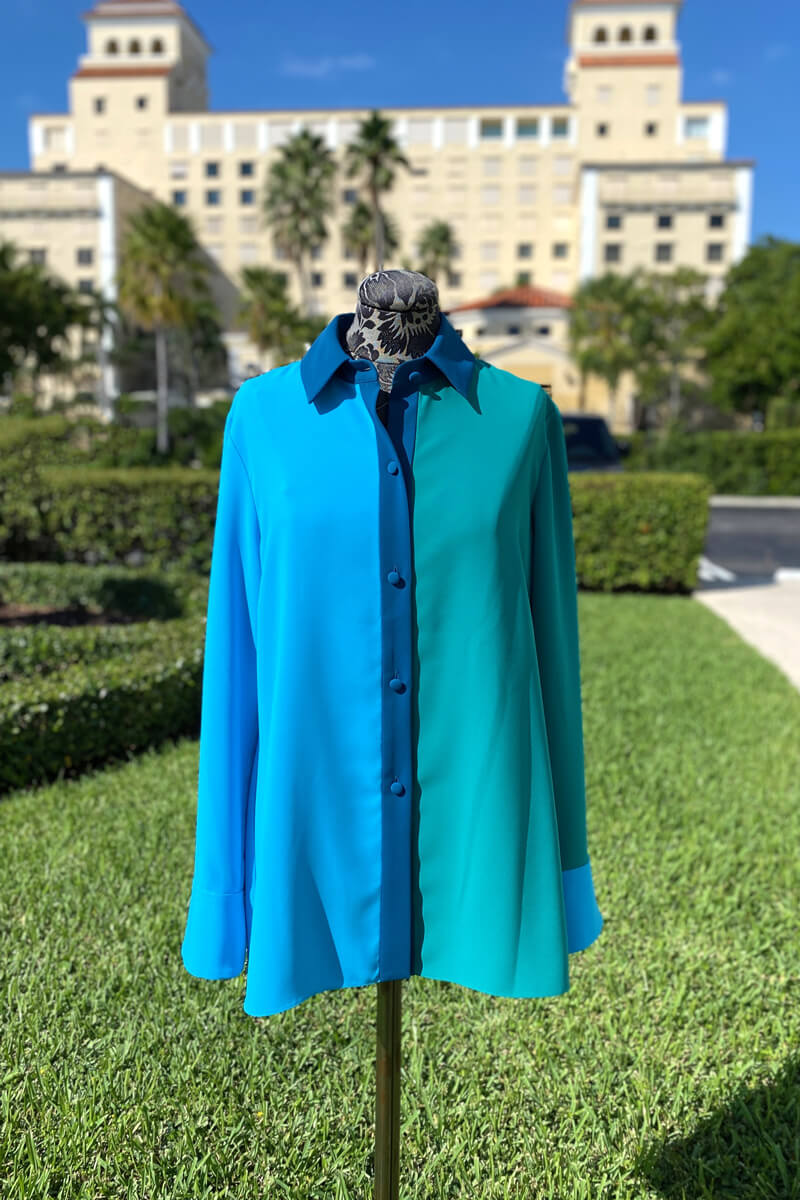 Emmelle Luxurious Crepe Tri-color Top - Turquoise/Green Teal/Petrol - Mildred Hoit