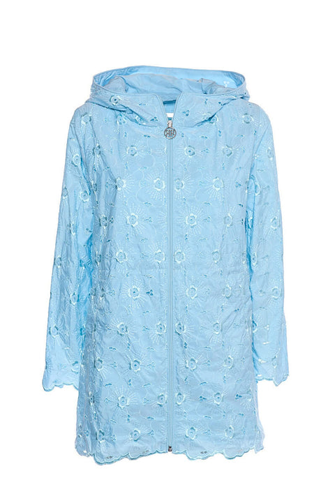 Italian Eyelet Jacket in Light Blue available at Mildred Hoit in Palm Beach.