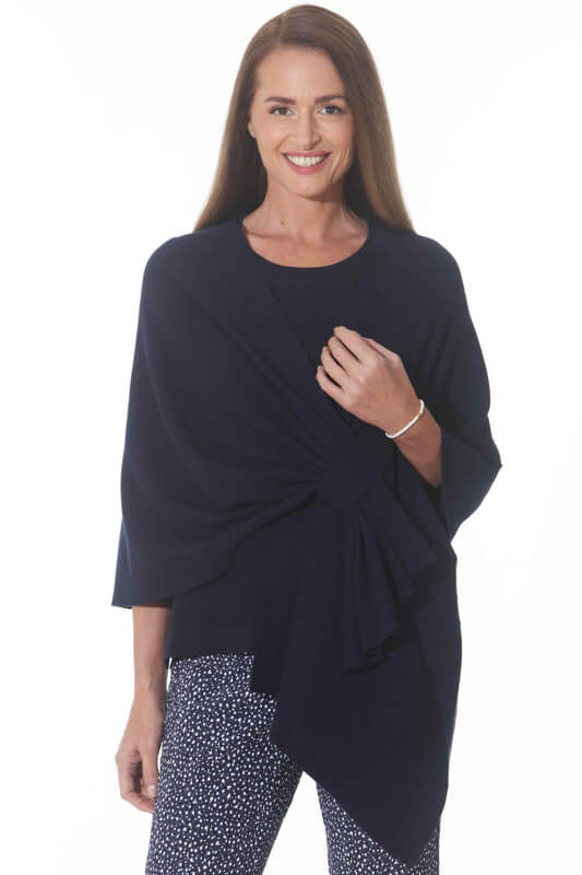 Knit Shawl in Navy available at Mildred Hoit in Palm Beach.