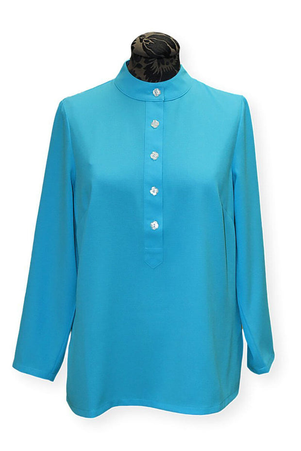 Mary G Crepe Suzanne in Turquoise available at Mildred Hoit in Palm Beach.