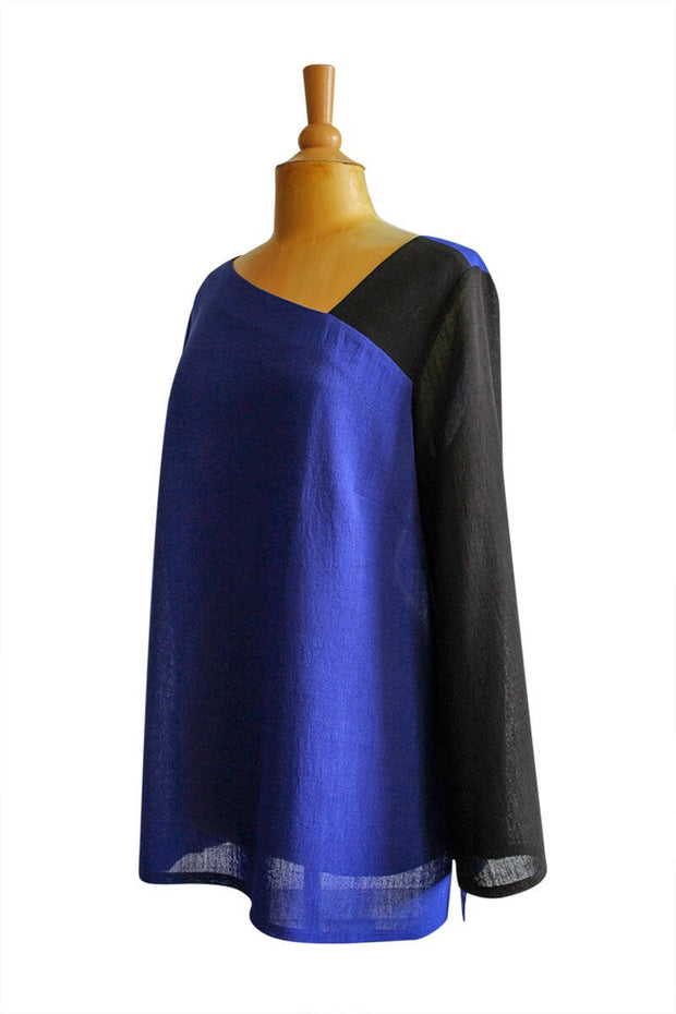 Emmelle Micro Linen Tunic in Cobalt & Black