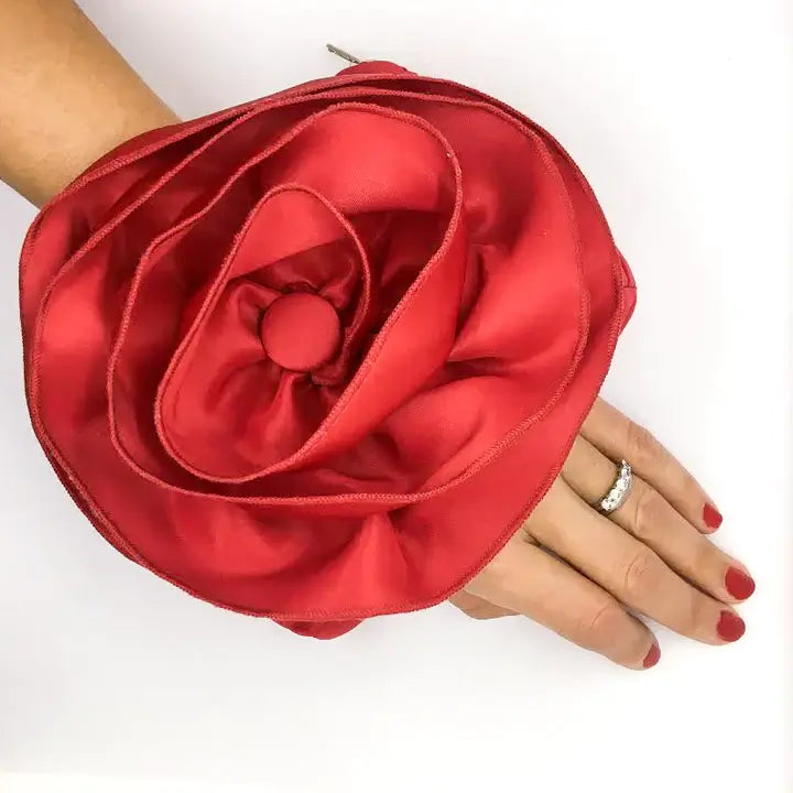 Satin Red Rose Shaped Clutch Bag - Mildred Hoit