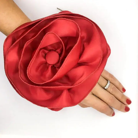Satin Red Rose Shaped Clutch Bag
