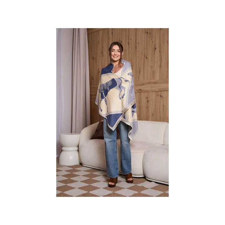 Checkered Equestrian Reversible Scarf in Blue - Mildred Hoit