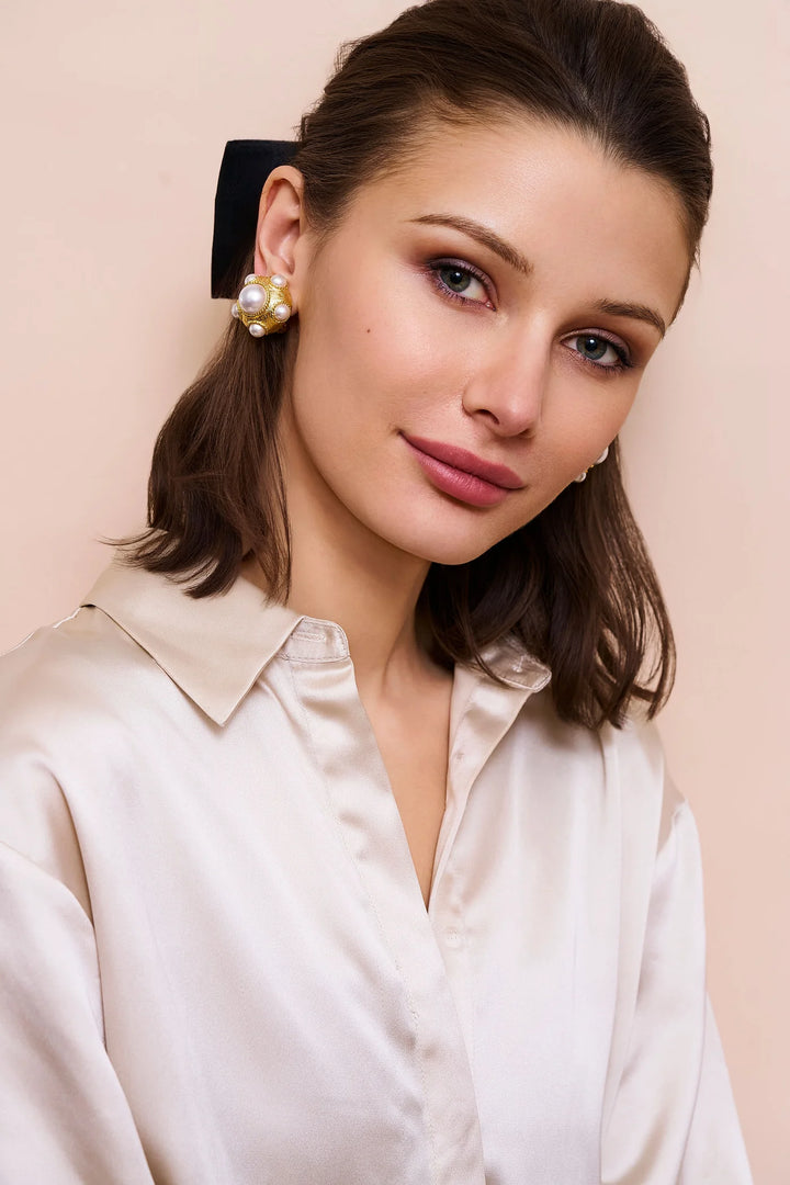 Kenneth Jay Lane Pearl Cabochon Clip-On Earrings