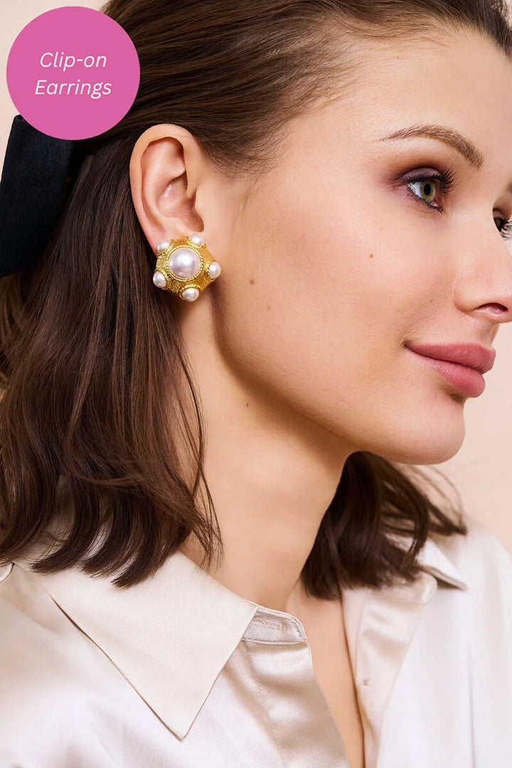 Kenneth Jay Lane Pearl Cabochon Clip-On Earrings