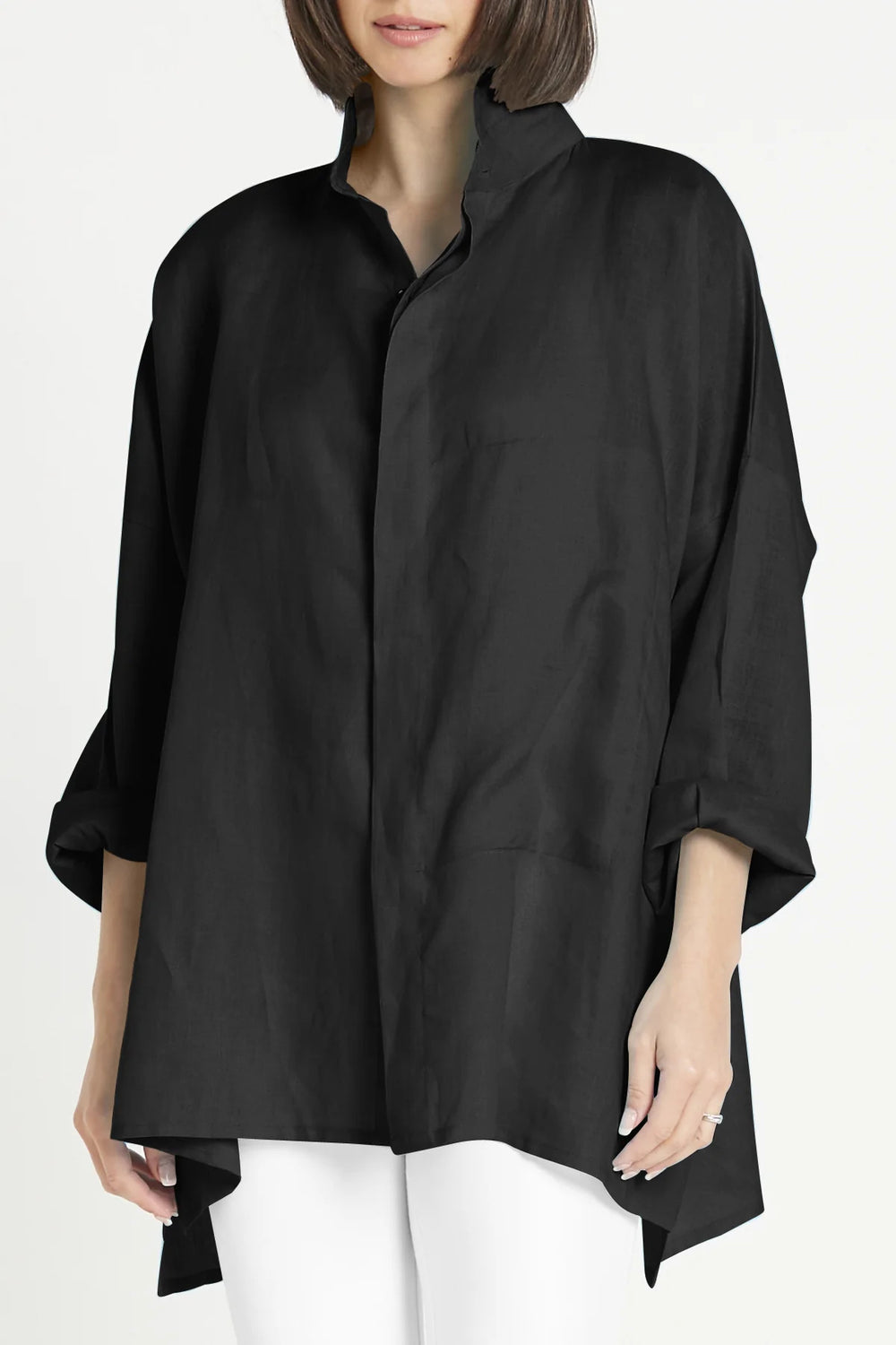 Handkerchief Linen Signature Shirt in Black - Mildred Hoit