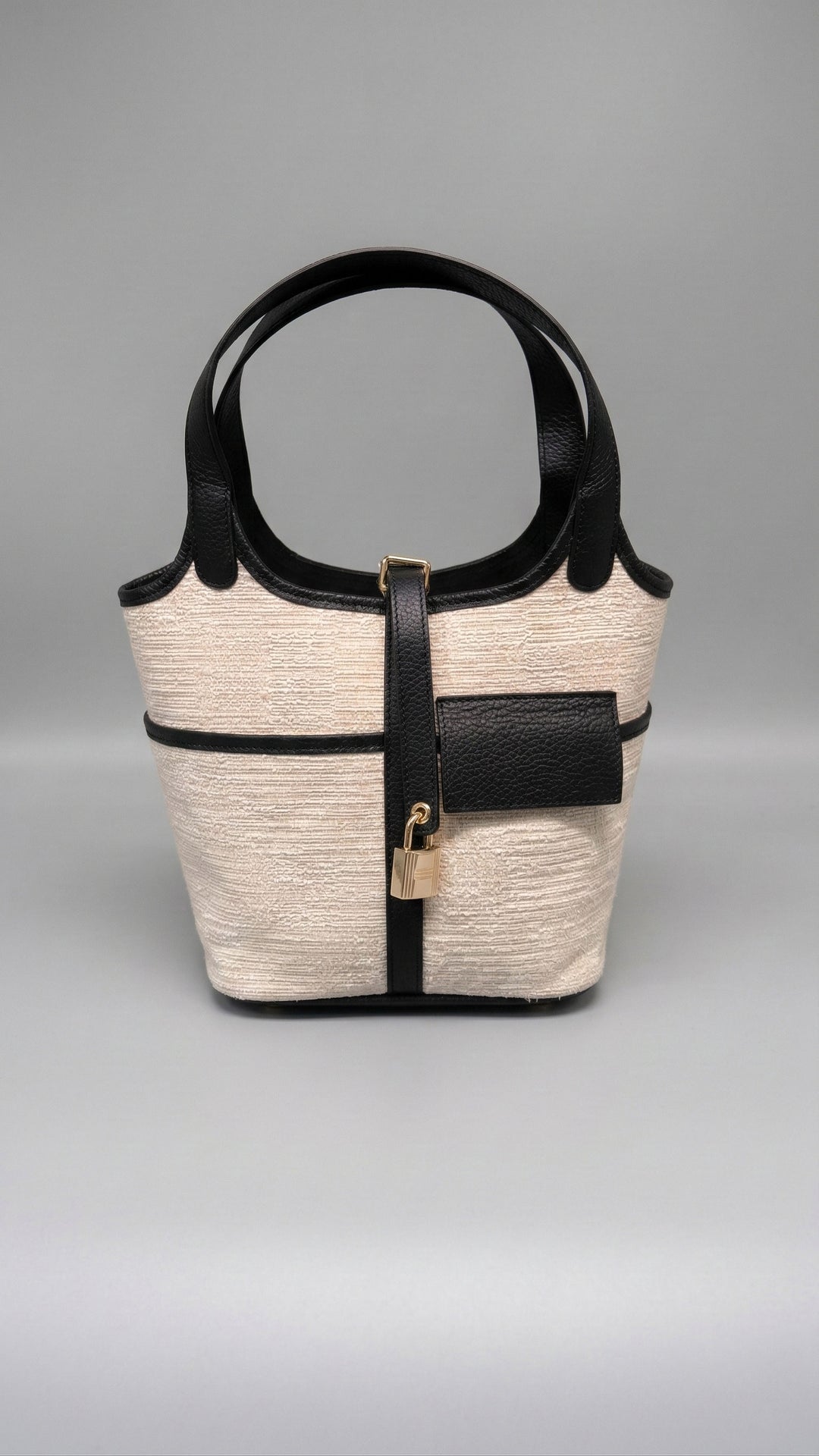074 Bag in Black Leather with Canvas - Mildred Hoit