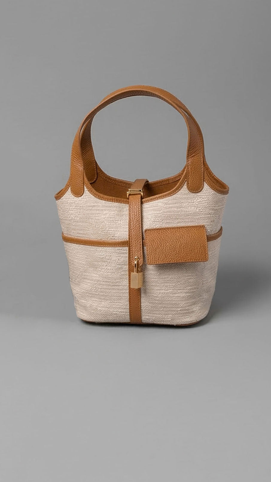 074 Bag in Tan Leather with Canvas - Mildred Hoit