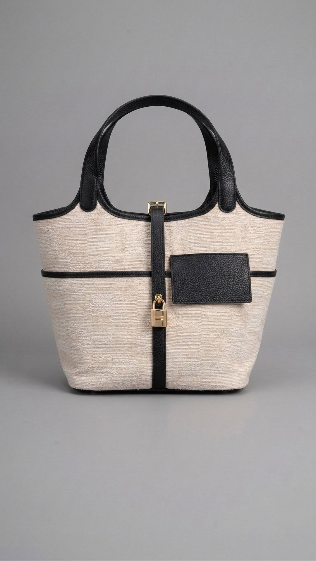 075 Bag in Black Leather with Canvas - Mildred Hoit