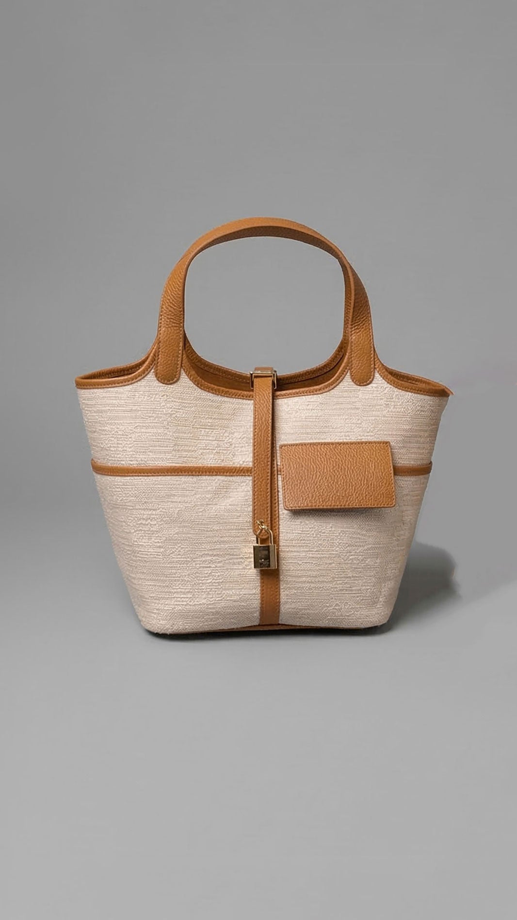 075 Bag in Tan Leather with Canvas - Mildred Hoit