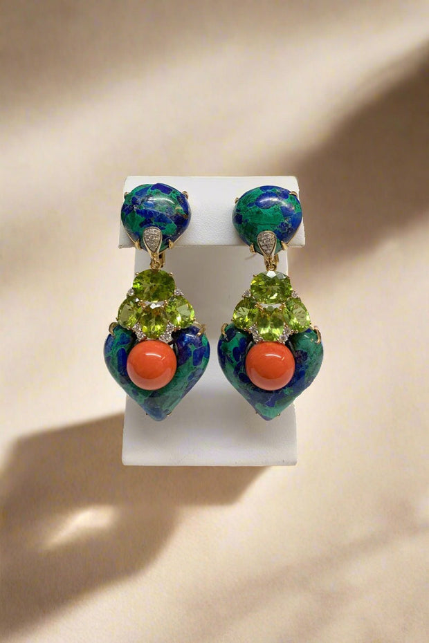 Azurite and Peridot Drop Earring available at Mildred Hoit in Palm Beach.
