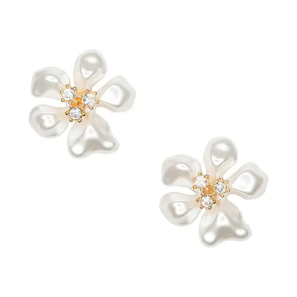 Kenneth Jay Lane Pearl Flower With Crystal Center Earrings available at Mildred Hoit in Palm Beach.