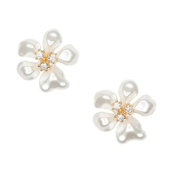 Kenneth Jay Lane Pearl Flower With Crystal Center Earrings