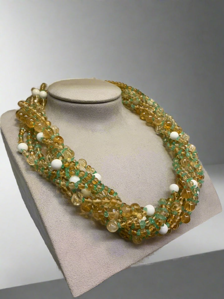 Citrine, White Agate, Green Agate, and Yellow Sapphire Necklace - Mildred Hoit