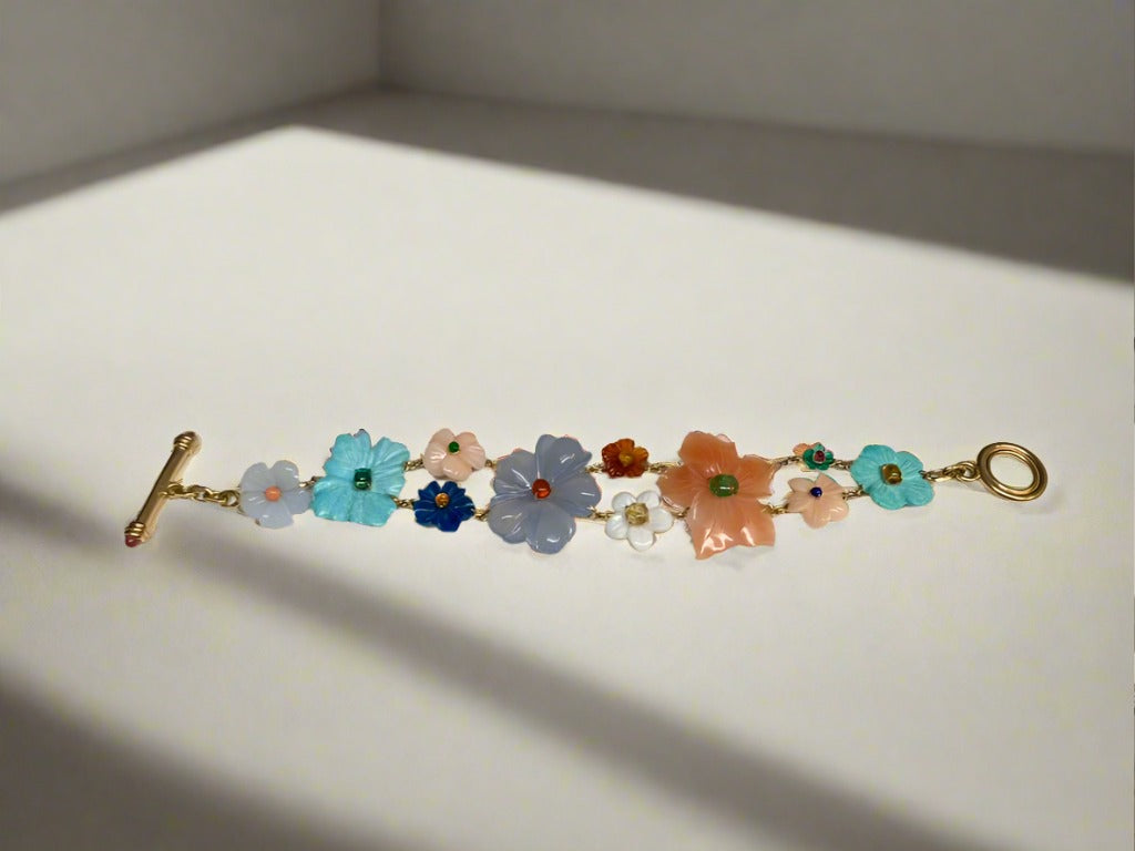 Turquoise, Coral, Aventurine, Agate, Lapis, Citrine, Tourmaline, and Garnet Bracelet - Mildred Hoit