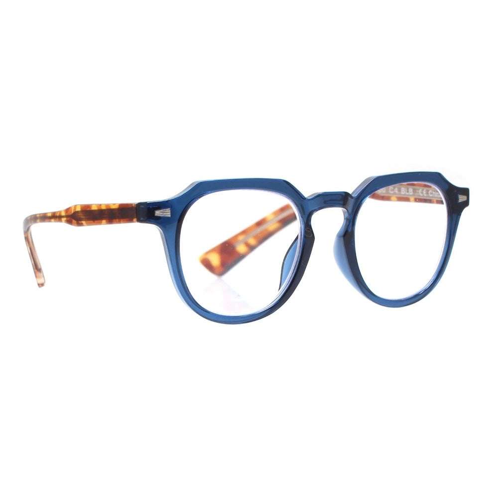 Benn Blue Light Readers in Matte Navy Blue & Tortoise - Mildred Hoit