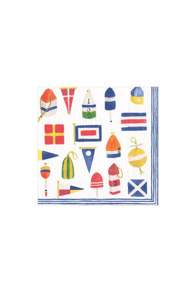 Nantucket and Striped Patchwork Cocktail Napkins - Mildred Hoit